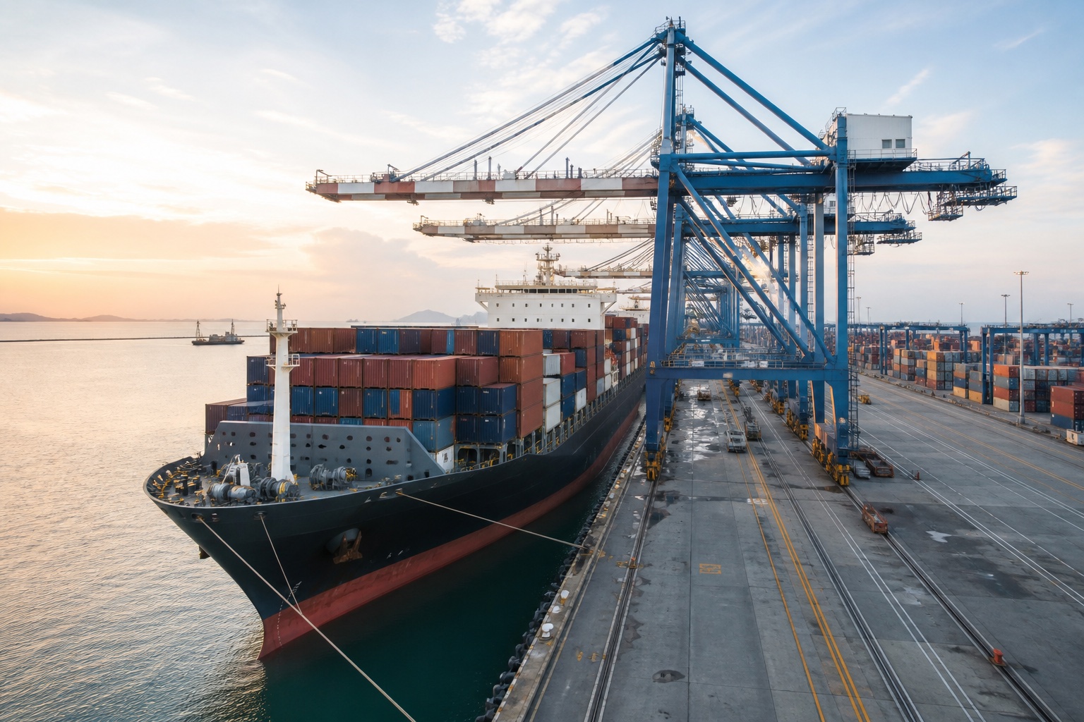 Container vessel at an international port